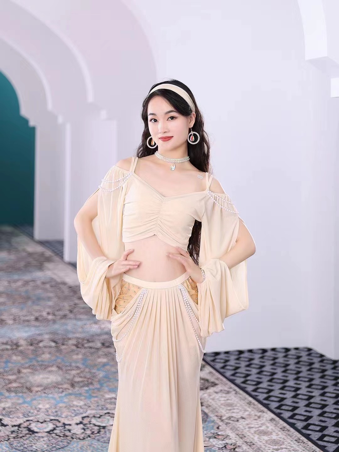 belly dance casual style oriental dance long skirt costumes With head jewelry S M L 5065H